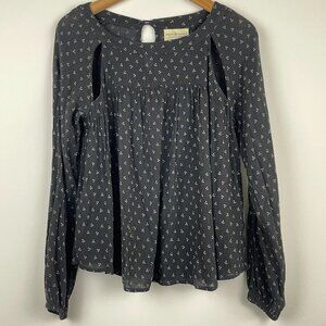 Ralph Lauren Denim & Supply Black Long Sleeve Small Print Cut Out Top - Size M